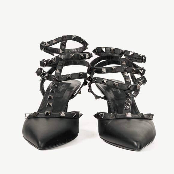 Valentino Garavani Rockstud Kitten Heel Black Leather Pumps - Picture 2 of 11